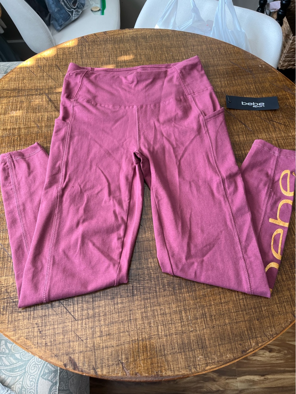 Bebe Mauve Pink Gold Logo Leggings